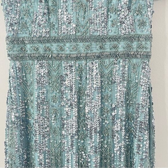 Mac Duggal 5980 Size 8 High Neck Crystal Fringe French Blue Beaded Column Dress - Picture 7 of 13